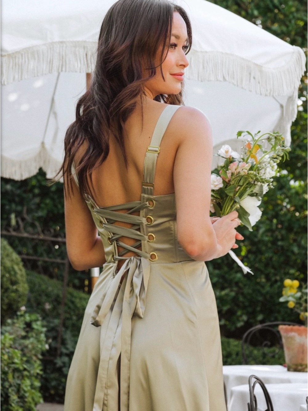 Show me your Mumu Clarissa Corset Dress Satin Sage Green